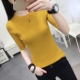Áo sơ mi nữ tay dài 2018 phiên bản Hàn Quốc mới của áo sơ mi tay hoang dã dệt kim tay ngắn tay ngắn bó sát năm điểm tay áo len mỏng áo len gile Đan Cardigan