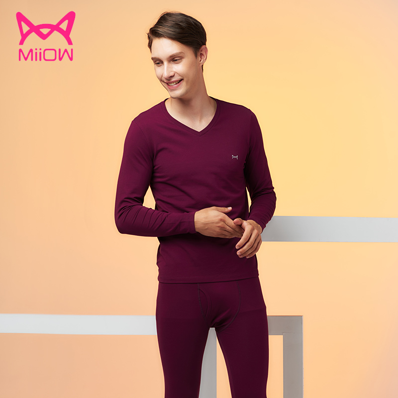 ấm catman và mùa thu đồ lót dày và mùa đông mới quần nhung nóng single-layer mens V-cổ mùa thu dài tay phù hợp.