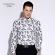 Spring Korean style slim-fitting young men's pure cotton printed shirt long-sleeved men's floral casual hairstylist shirt trendy