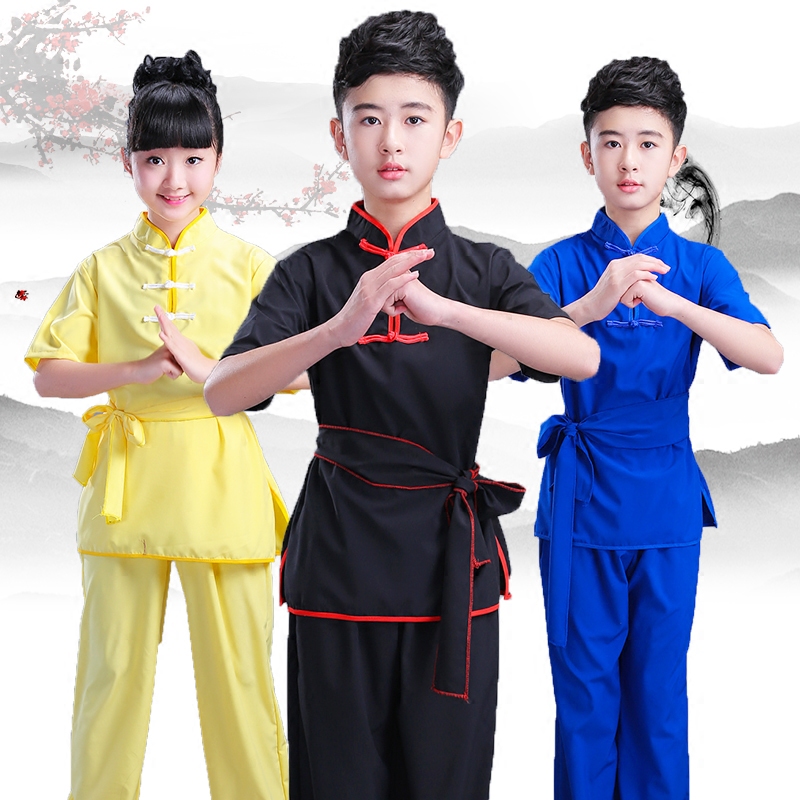 Children's martial arts clothes men and women short sleeve young children kung fu suits martial arts students perform Tai Chi service summer
