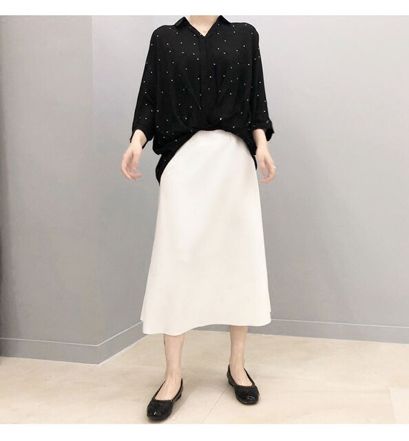 White half-length skirt long skirt autumn women's 2021 new high-waist a-line elastic waist black mid-length cotton base skirt