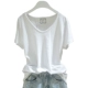 Mùa hè 2018 phiên bản mới của Hàn Quốc áo thun trắng tay ngắn tinh khiết nữ thô viền v-cotton cotton rộng tay áo phông trắng Áo phông
