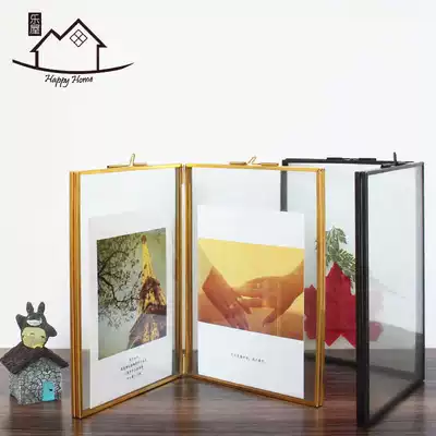 High-grade retro glass photo frame geometric copper frame wedding photo plant dry flower specimen certificate photo frame craft gift decoration