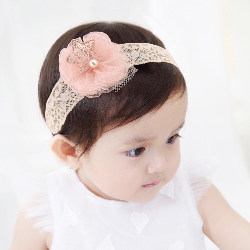 New Korean children's hair ornaments shiny five-star mesh flowers butterfly baby hair band Princess baby hair band 100 days