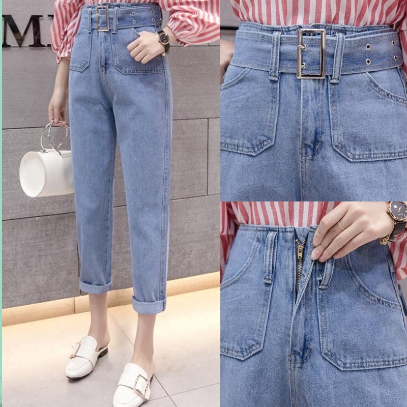 Port Taste Chic 90% Pants Women Fall New Student Loose Bf Wind Big Size High Waist 100 Lap Straight Barrel Jeans Women