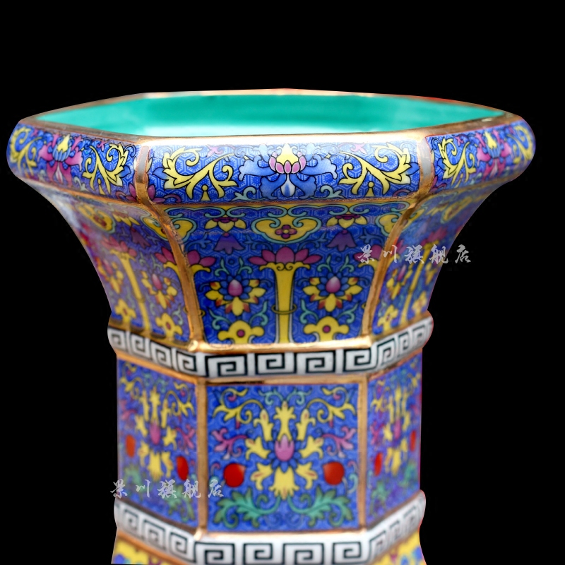 Jingdezhen pastel colored enamel porcelain painting of flowers and gold blue vase household flower arranging archaize sitting room mesa furnishing articles