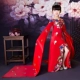 Váy catwalk cho bé gái mẫu đỏ công chúa dài tay đầm Trung Quốc phong cách từ vai bé gái trang phục mùa thu đầm trẻ em cao cấp Váy trẻ em