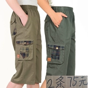 Bajiang rồng trung niên của nam giới chiến đấu cotton bảy quần men casual loose cao eo quần cha quần short 7 quần