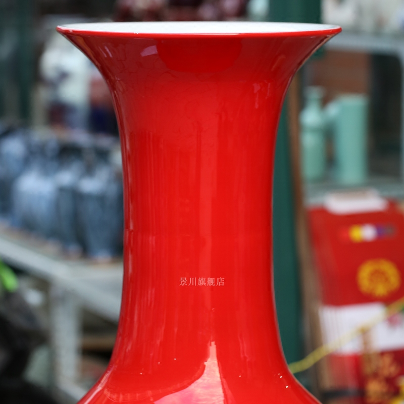 Jingdezhen ceramics China red straw peony vase of large festive wedding home decoration big furnishing articles