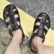 Jin Ge Camel Sandals Giày nam mùa hè Da nam Giày đế bệt Baotou Giày đế mềm Kích thước lớn Bố trung niên Giày thường