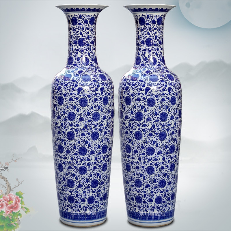 Jingdezhen ceramics of large blue and white porcelain vase wrapped branch lotus home sitting room adornment study big furnishing articles