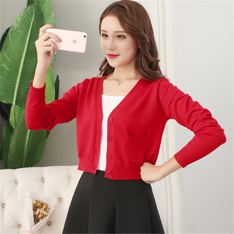 Spring and Autumn Knitted Cardigan for Women, High-Waisted Air-Conditioning Sweater, Short Coat, Shawl, Outerwear, Short V-Neck, Slim Fit, Thin