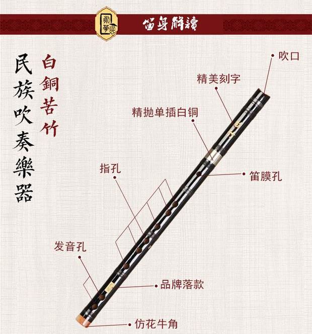 Yonghua sáo trúc đắng tre sáo 6 lỗ clarinet nhạc cụ sáu lỗ người mới bắt đầu học sinh trưởng thành không dạy màu đen - Nhạc cụ dân tộc đàn cổ cầm