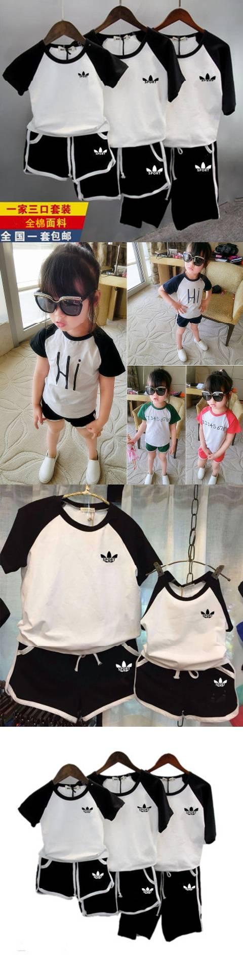 Mùa hè 2020 gia đình mặc bộ đồ thể thao ngắn tay cotton mặc cho gia đình ba mẹ con quần áo phụ nữ mùa hè - Trang phục dành cho cha mẹ và con