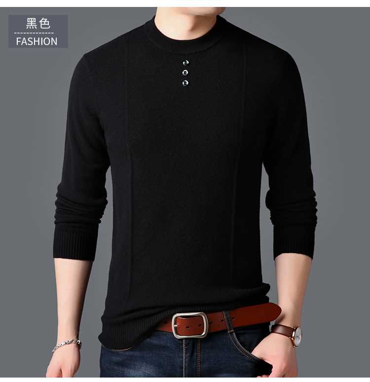 Áo len cổ tròn cừu nam thanh niên và thanh niên ấm áp giản dị màu rắn đáy áo mùa đông áo len dày áo len nam - Áo len thể thao / dòng may khoác len cardigan
