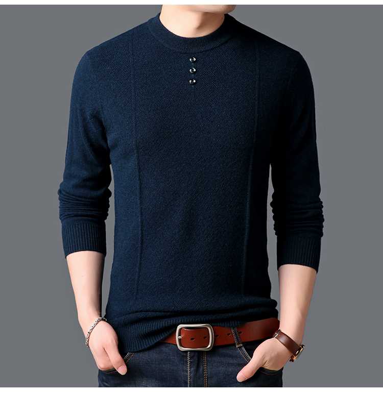 Áo len cổ tròn cừu nam thanh niên và thanh niên ấm áp giản dị màu rắn đáy áo mùa đông áo len dày áo len nam - Áo len thể thao / dòng may khoác len cardigan