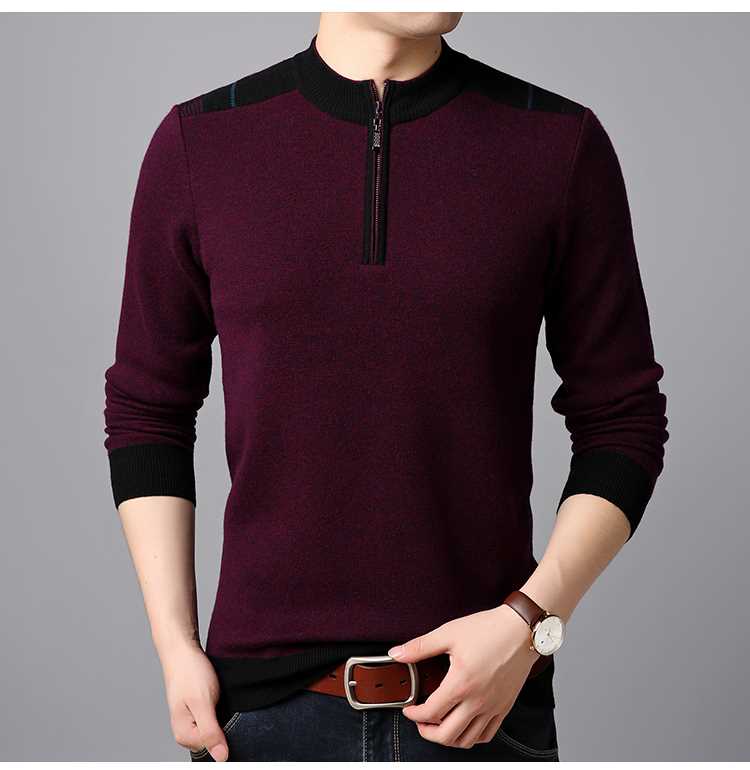 Fortune cừu nam áo len dây kéo cổ tròn mùa đông dày áo sơ mi nam trung niên kinh doanh ấm áp đầu - Áo len thể thao / dòng may áo len 3 lỗ