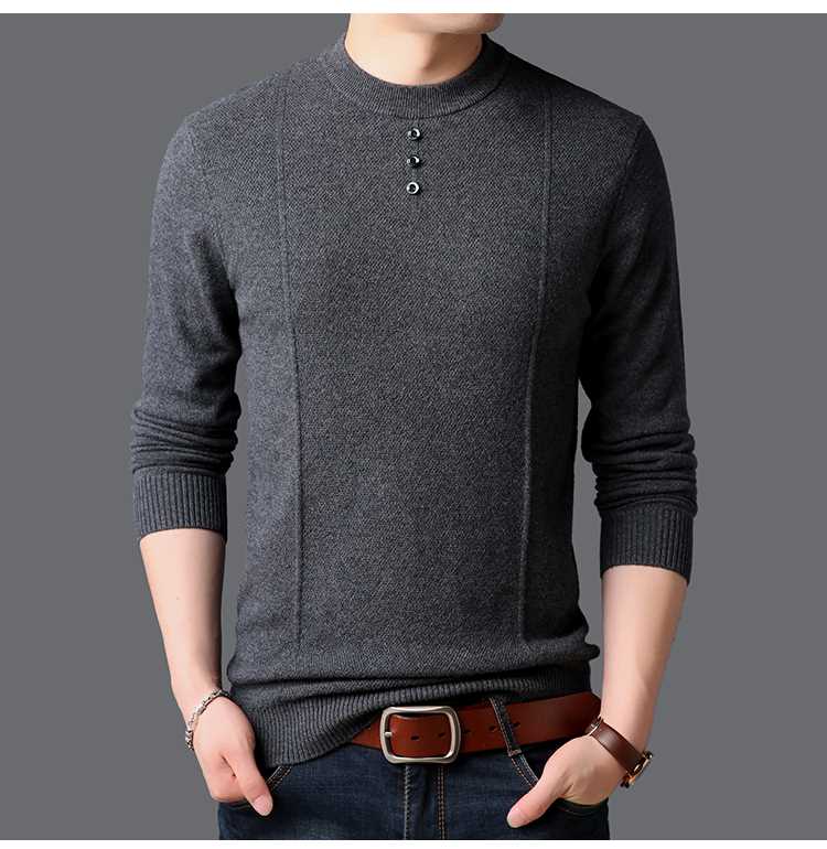 Áo len cổ tròn cừu nam thanh niên và thanh niên ấm áp giản dị màu rắn đáy áo mùa đông áo len dày áo len nam - Áo len thể thao / dòng may khoác len cardigan