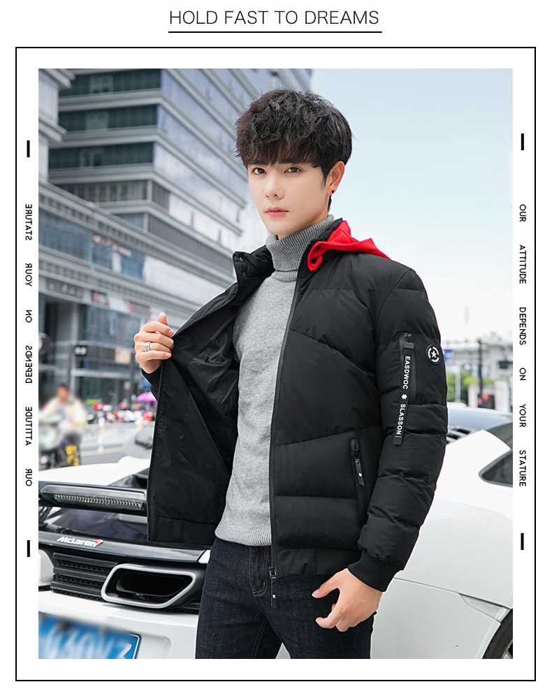 Áo khoác cotton Kadike nam 2018 mùa đông mới Slim hit màu trùm đầu cotton phù hợp với thời trang nam giới trẻ trung cộng - Quần áo độn bông thể thao áo phao cổ lông nam