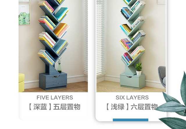 Tủ sách giá sách Kệ sách hình cây cao từ trần đến sàn có ngăn kéo 11 tầng 1,74m tủ lưu trữ đồ đạc sáng tạo để đọc sách - Kệ
