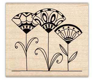 Inkadinkado 2009 WOOD STAMP * SEAL: 99283 FAN FLOWERS