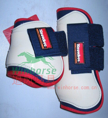 Horse with equestrian items horses equipped with tendon guard leg obstruction horse foot bag chasing after horse with horse protection legs