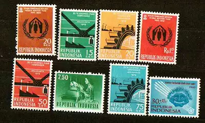 Indonesian stamps new 8 original glue without back film