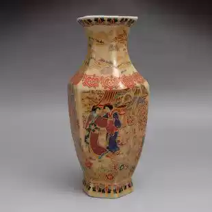 Antique Miscellaneous antique porcelain ceramic enamel color maid six-party vase maid vase Japanese beauty