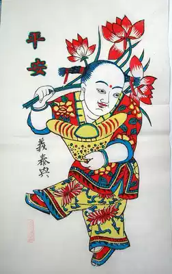 Wuqiang folk traditional hand-overprinted woodblock New Year painting fine old version - - - - four seasons peace gift collection