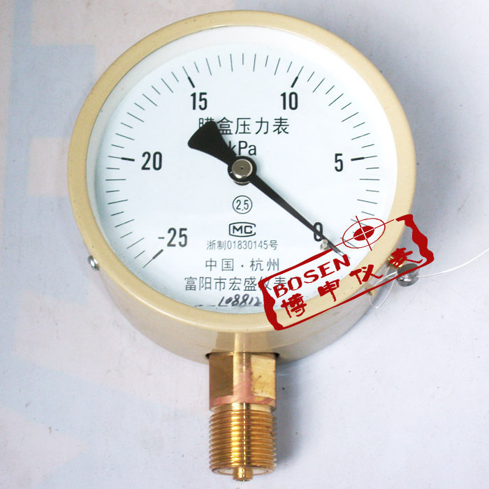 YE-100 -25-0KPA film box pressure gauge Micropressure gauge Gas pressure gauge negative pressure gauge kpa gauge