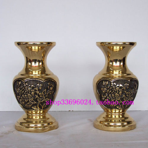 Jufo Pavilion Buddha * 6-inch peony copper vase Jin Zheng Copper height 18cm