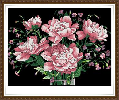 Hu Lili Cross Stitch DMC Kit Five Peony (Fresh Version) Black Cloth With 3D 5D Precision Printing Cloth