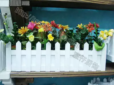 Pastoral home decoration white wooden fence solid wood flower stand wooden flower pot fence fence flower plant flower slot with foam