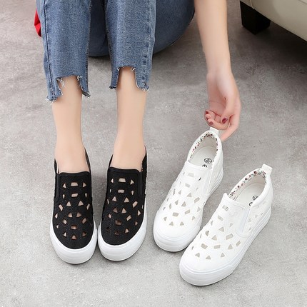 夏季内增高小白鞋女2018新款百搭韩版透气镂
