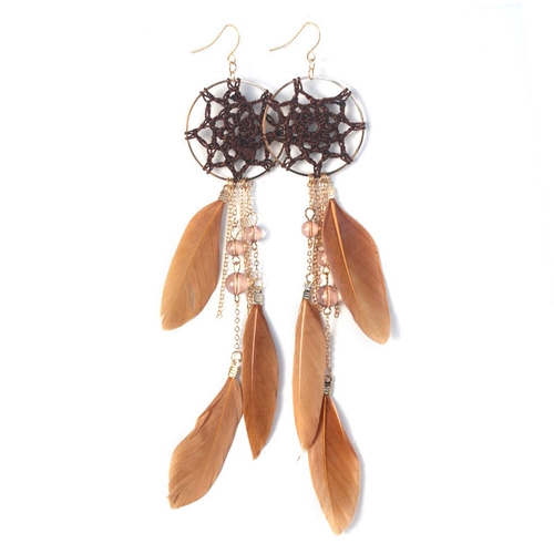 Белые серьги, длинные клипсы, серебряная игла, набивка пером, серебро 925 пробы, стиль бохо