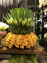 New Chinese style lobby table flowers simulated flowers Cymbidium hotel reception desk entrance hall sales office model room decoration large table flowers