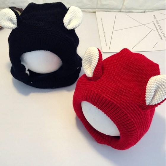 Autumn and winter children's woolen hats baby hats ear protection hats knitted hats for boys and girls plus velvet warm hats baby pullover hats