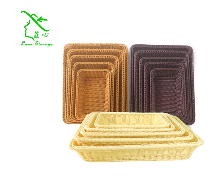 Bread basket fruit basket snack storage basket imitation bamboo rectangular plastic tray supermarket fruit display display basket