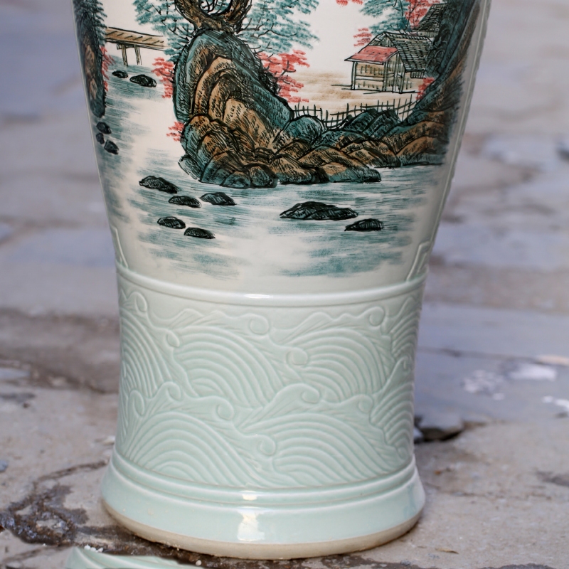 Jingdezhen ceramics hand - made mountain green water show large vases, furnishing articles sitting room hotel modern household adornment