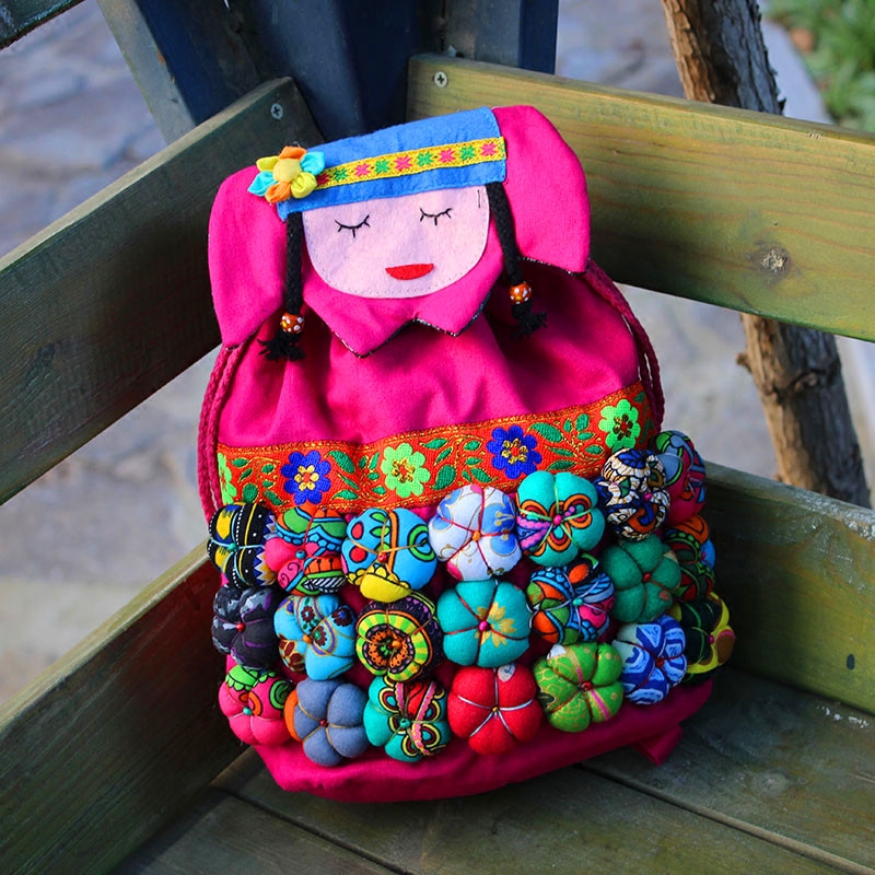 Yunnan tourism souvenirs original ethnic wind cloth bag handmade cartoon cute girl shoulder bag leisure bag