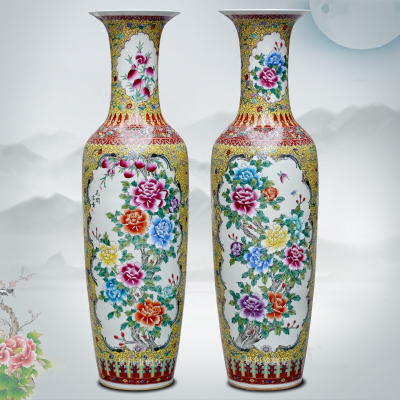 Pastel big vase peony ceramics jingdezhen home sitting room ground large furnishing articles hotel shops Chinese act the role ofing is tasted