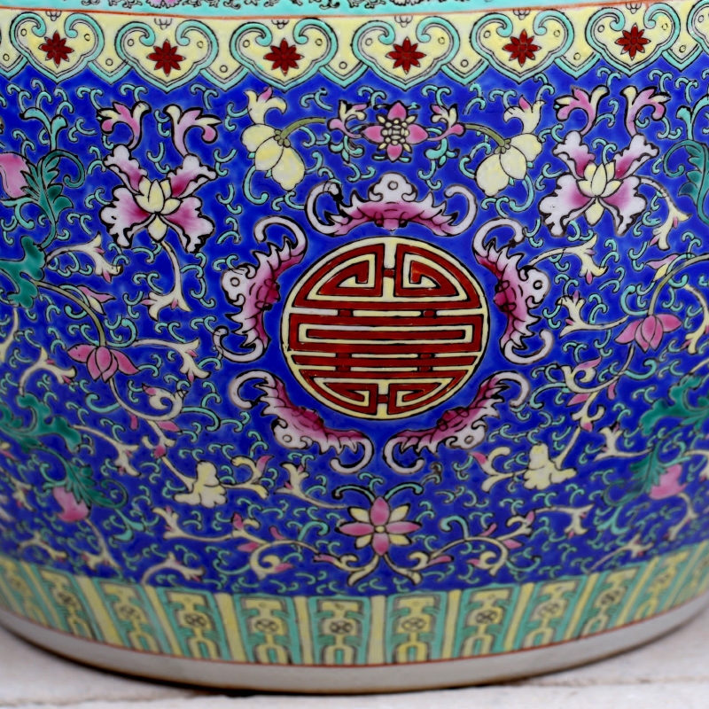 Hand - made bound branch lotus large sitting room aquarium jingdezhen ceramic goldfish turtle cylinder courtyard floor furnishing articles