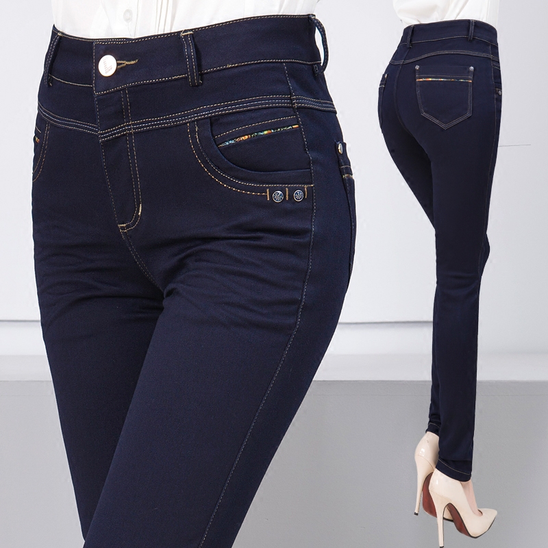 2022 Spring and Autumn New Middle - aged Female High Waist Flag Autumn Winter Jeans Woman Middle - age Mom Pants