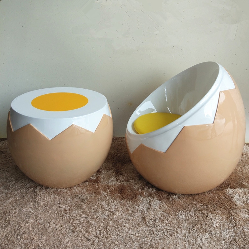 Personality Creative Glass Fiber Egg Chair Eggshell Chair Frying Egg Chair Children Anecdotics Chair Tea Table Themed Dining Room Casual Table and chairs