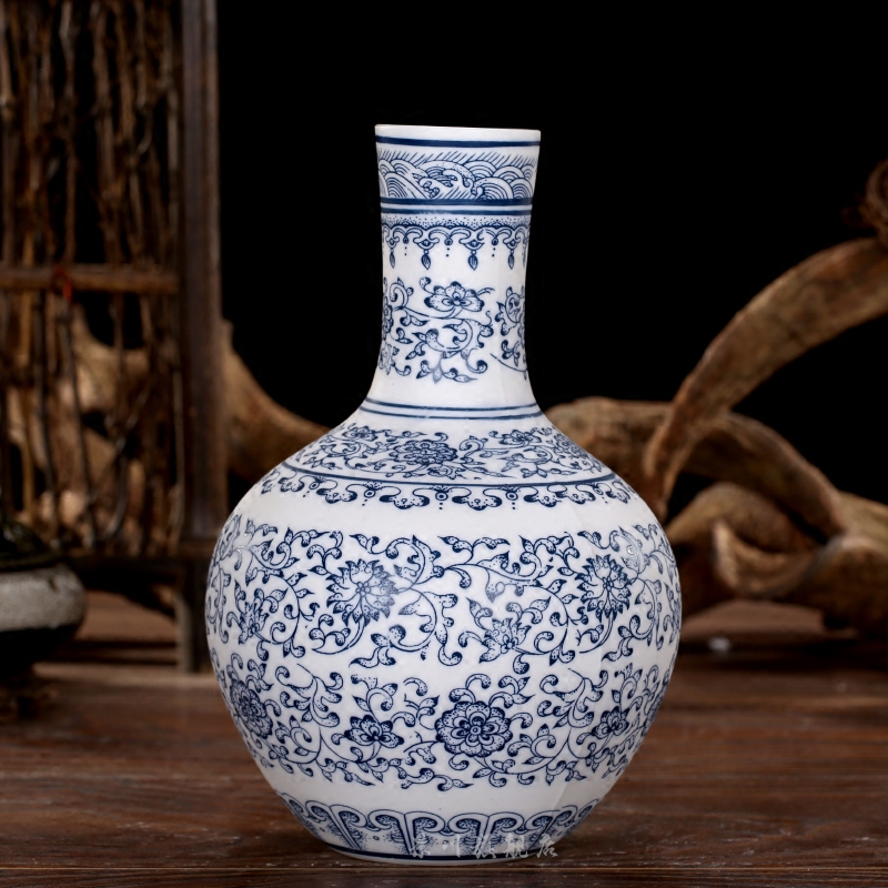 Jingdezhen ceramics floret bottle frosted by hand not glaze antique blue and white porcelain home decoration mesa furnishing articles