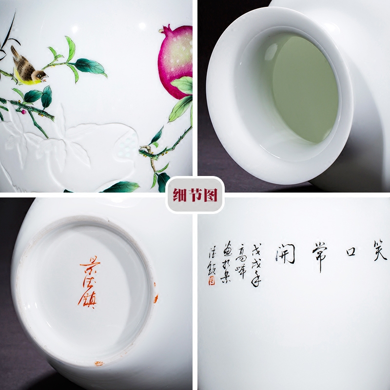 Jingdezhen ceramics Chinese hand - made orioles pomegranate vase master home sitting room porch decoration as furnishing articles