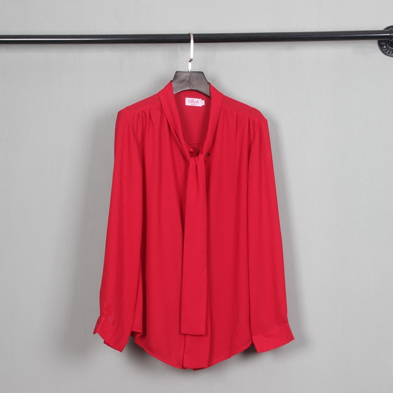 2022 spring autumn new female long sleeve snowspinning shirt loose large size butterfly knot blouse OL pure color small shirt white shirt