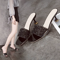 Dép nữ thời trang hè 2018 Giày nữ mới hở ngón từ kéo mỏng với giày cao gót nửa mảnh rhinestone dép puma chính hãng