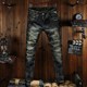 Spring and summer retro men's jeans slim fit small straight hole patch personalized trendy stretch youth pants with small feet