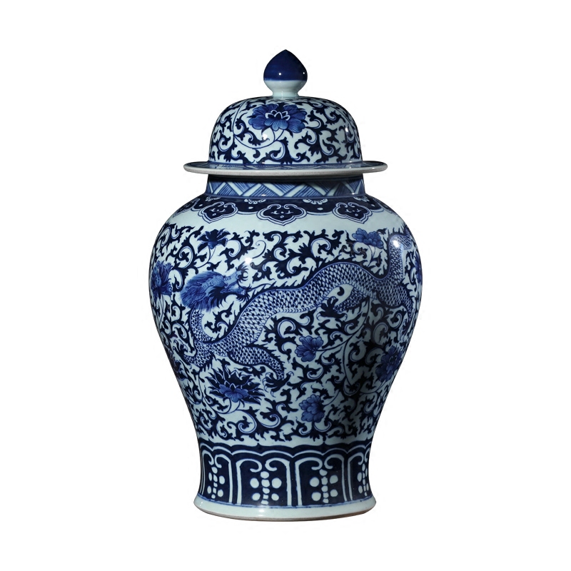 Blue and white porcelain of jingdezhen ceramics general tank furnishing articles of Chinese style living room TV cabinet storage tank decorative arts and crafts